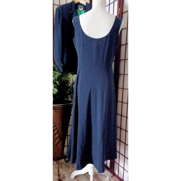 Lauren Ralph Lauren Women's Triacetate   Jacket and Dress Set - Navy Blue/Green - Picture 9 of 16